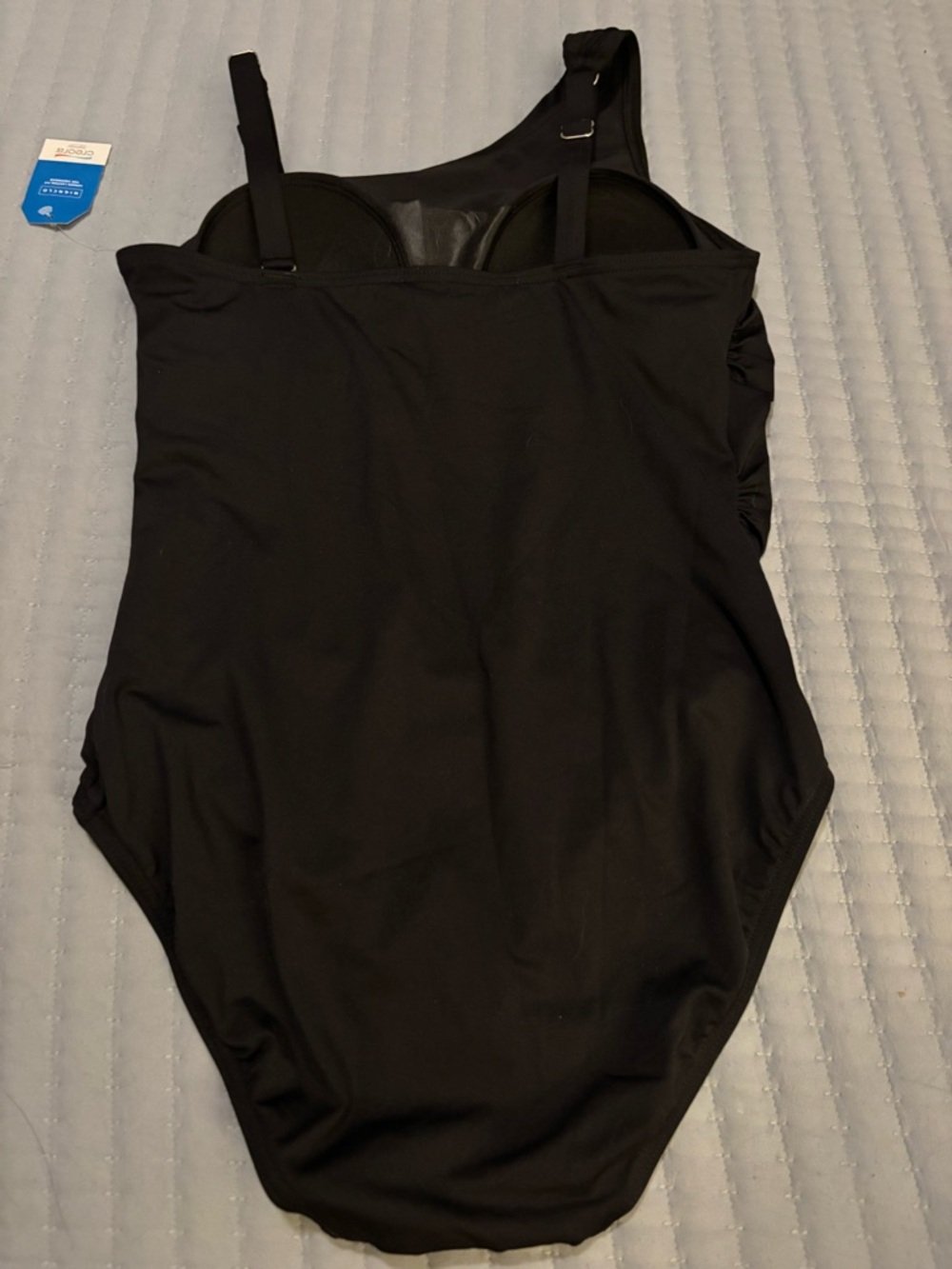 Lands End One-Shoulder Black Ruched One-Piece Swimsuit Removable Strap NET New 8 - Picture 2 of 10